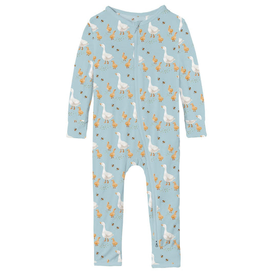 Print Coverall with 2 Way Zipper in Spring Sky Feeding Ducks