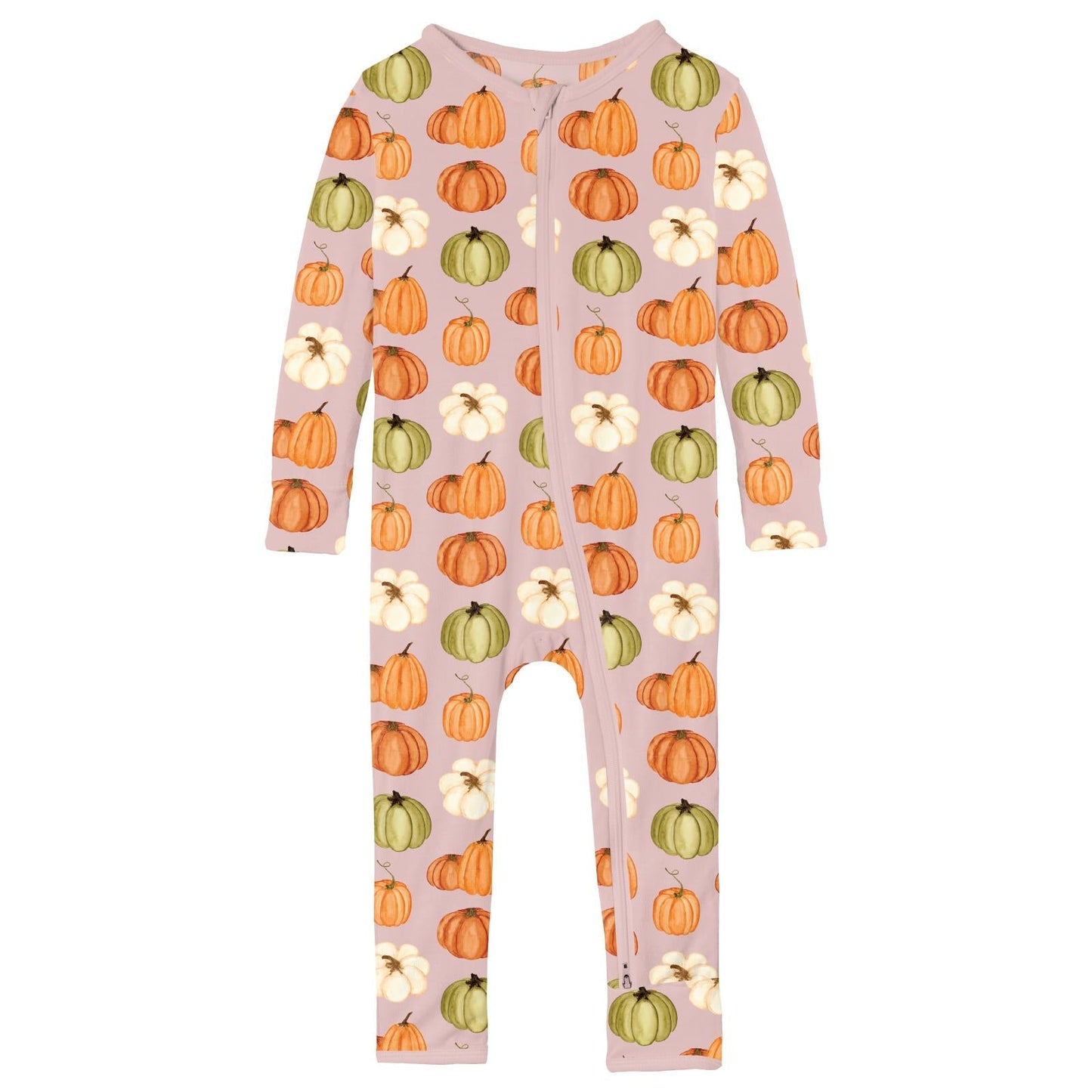 Print Coverall with 2 Way Zipper in Baby Rose Pumpkin Patch