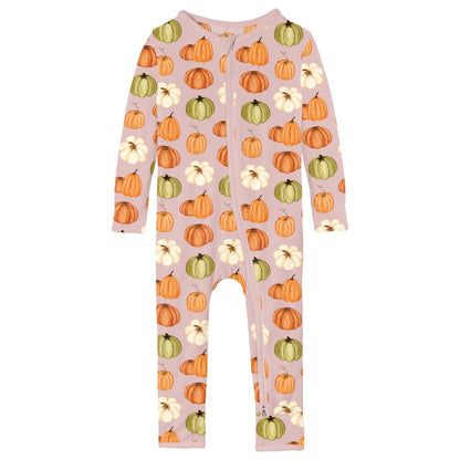Print Coverall with 2 Way Zipper in Baby Rose Pumpkin Patch