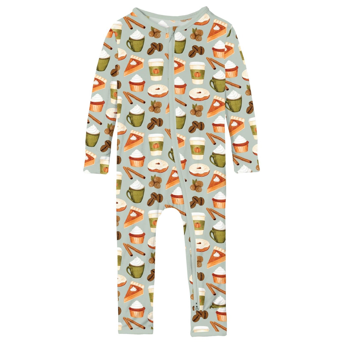 Print Coverall with 2 Way Zipper in Aloe Pumpkin Spice