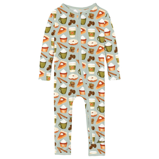Print Coverall with 2 Way Zipper in Aloe Pumpkin Spice