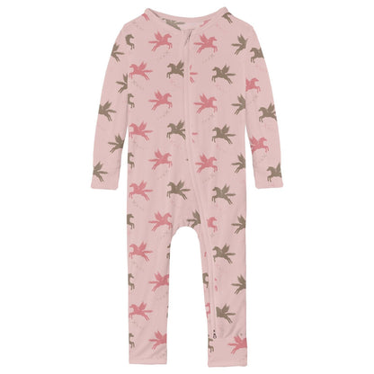 Print Coverall with 2 Way Zipper in Baby Rose Pegasus