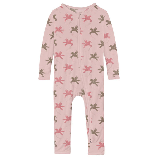 Print Coverall with 2 Way Zipper in Baby Rose Pegasus
