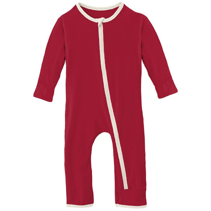 Applique Coverall with Zipper in Crimson Kitten