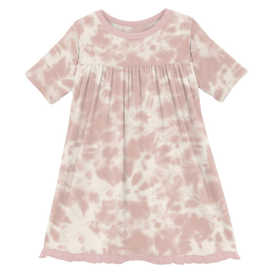 Print Short Sleeve Swing Dress in Baby Rose Tie Dye
