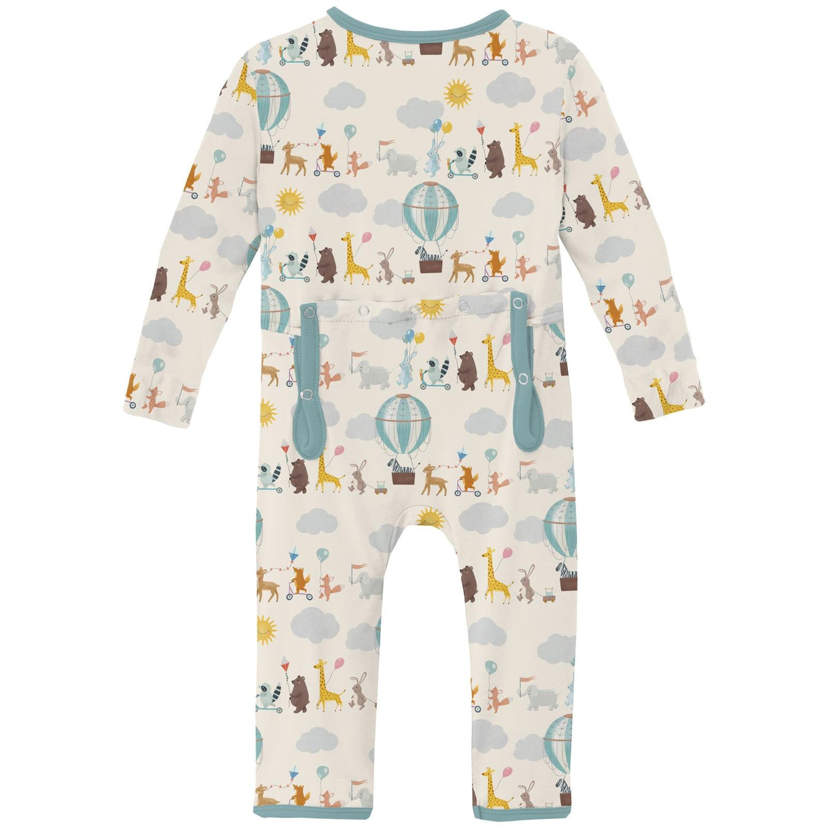 Print Coverall with 2 Way Zipper in Natural Animal Parade