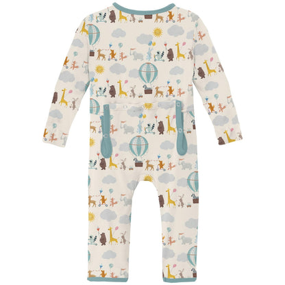Print Coverall with 2 Way Zipper in Natural Animal Parade