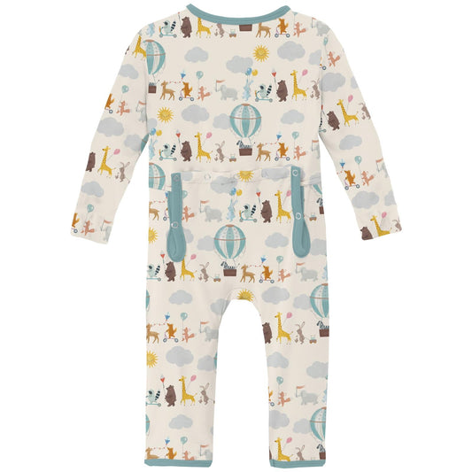 Print Coverall with 2 Way Zipper in Natural Animal Parade