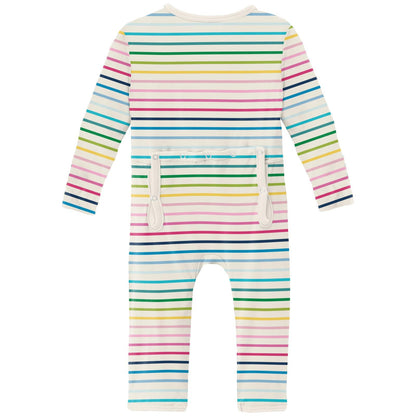 Print Coverall with 2 Way Zipper in Happy Stripe