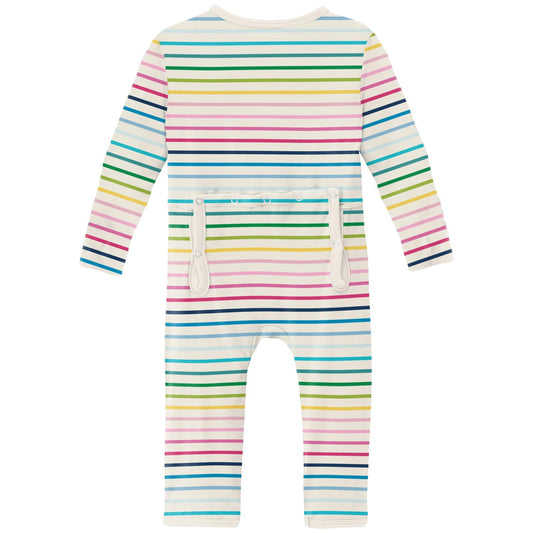 Print Coverall with 2 Way Zipper in Happy Stripe