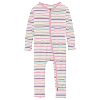 Print Coverall with 2 Way Zipper in Ice Cream Stripe