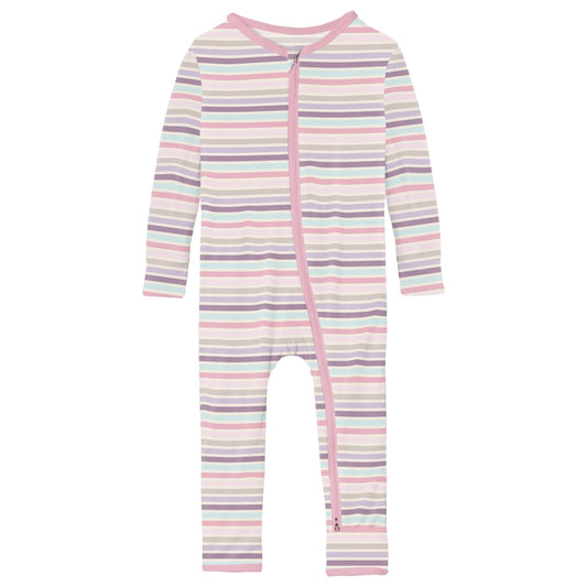 Print Coverall with 2 Way Zipper in Ice Cream Stripe