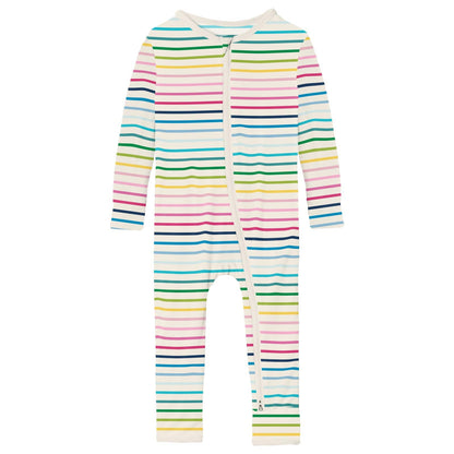Print Coverall with 2 Way Zipper in Happy Stripe