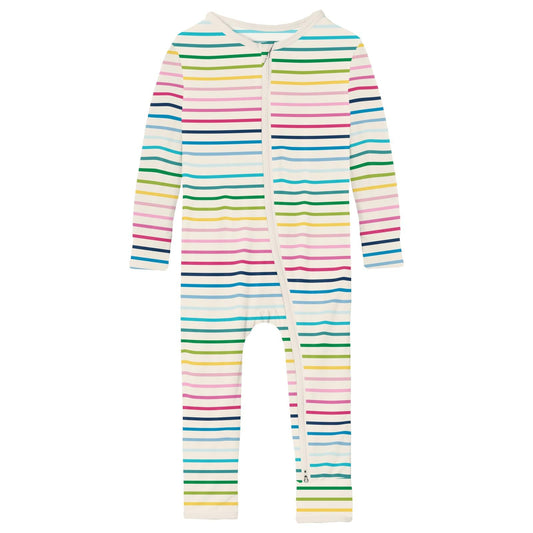 Print Coverall with 2 Way Zipper in Happy Stripe
