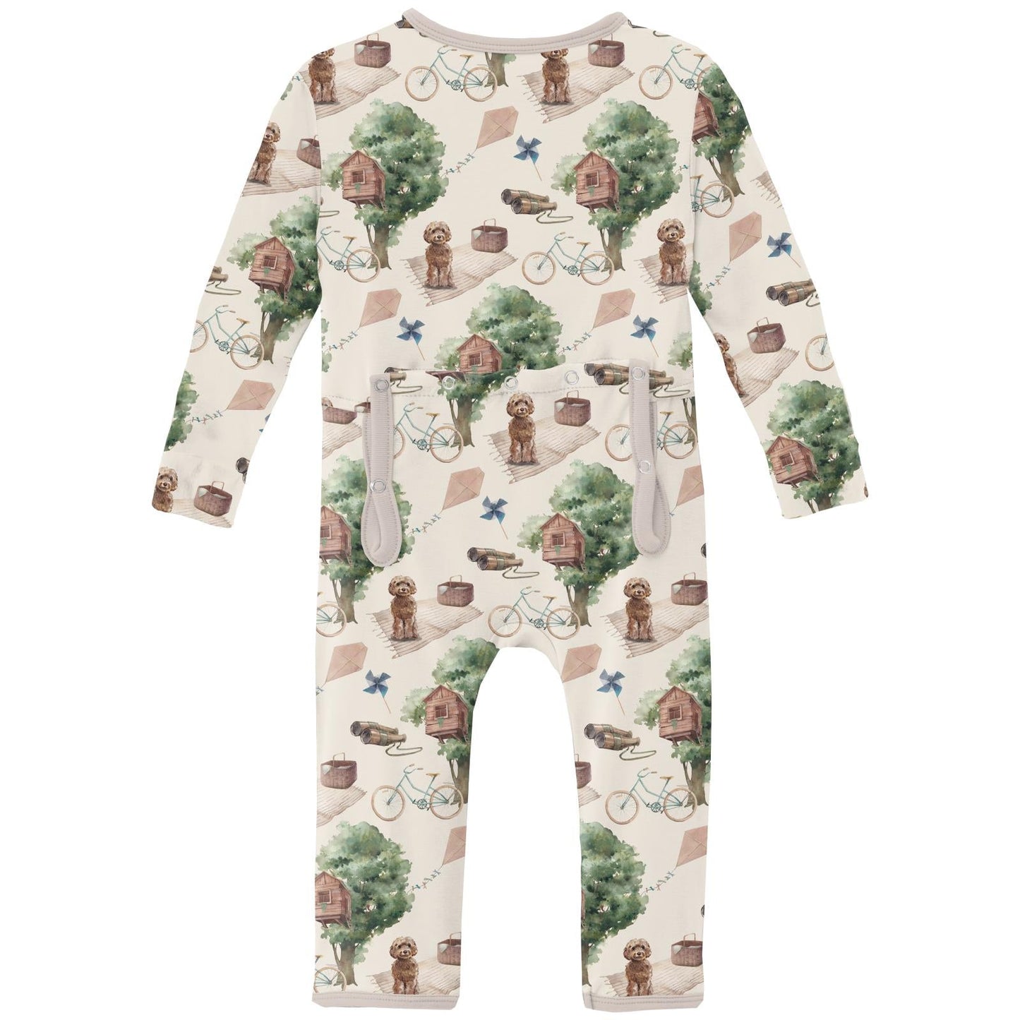Print Coverall with 2 Way Zipper in Natural Tree House