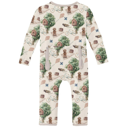 Print Coverall with 2 Way Zipper in Natural Tree House
