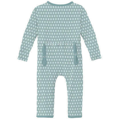 Print Coverall with 2 Way Zipper in Jade Wavy Lattice