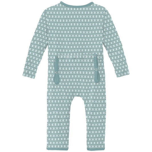 Print Coverall with 2 Way Zipper in Jade Wavy Lattice
