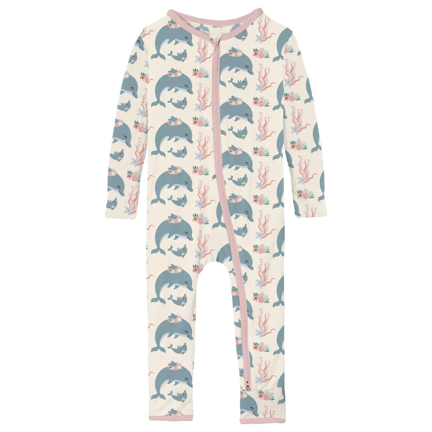Print Coverall with 2 Way Zipper in Natural Dolphins