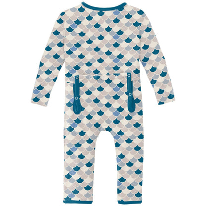 Print Coverall with 2 Way Zipper in Latte Scales