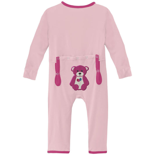 Applique Coverall with 2 Way Zipper in Lotus Happy Teddy