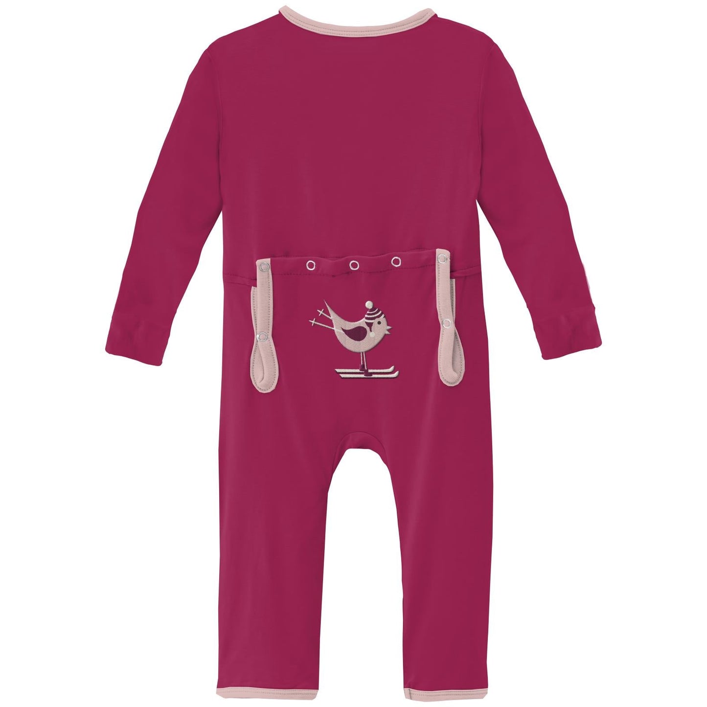 Applique Coverall with 2 Way Zipper in Berry Ski Bird