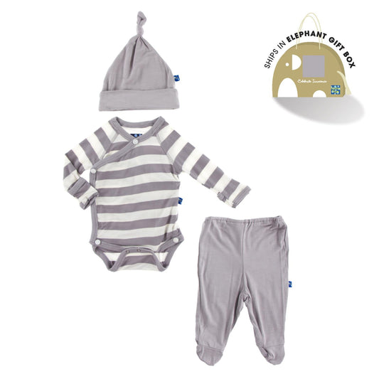 Kimono Newborn Gift Set with Elephant Box in Feather Contrast Stripe