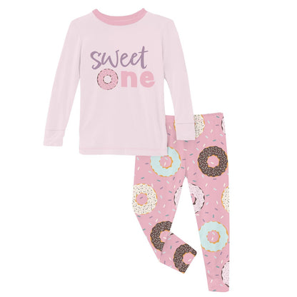 Long Sleeve Graphic Tee Pajama Set in Cake Pop Donuts and Sprinkles