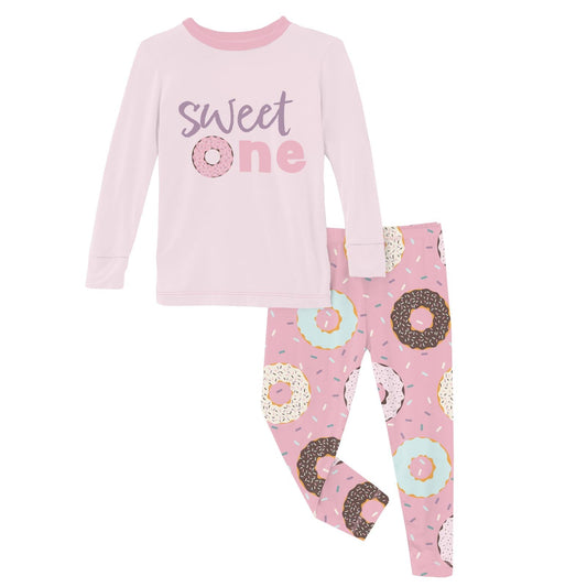 Long Sleeve Graphic Tee Pajama Set in Cake Pop Donuts and Sprinkles