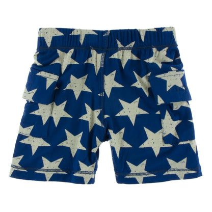 Print Cargo Short in Flag Blue Vintage Stars