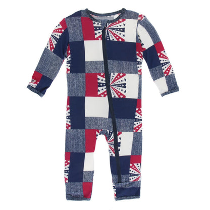 Print Coverall with Zipper in Patchwork
