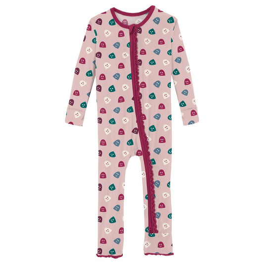 Print Muffin Ruffle Coverall with 2 Way Zipper in Baby Rose Happy Gumdrops