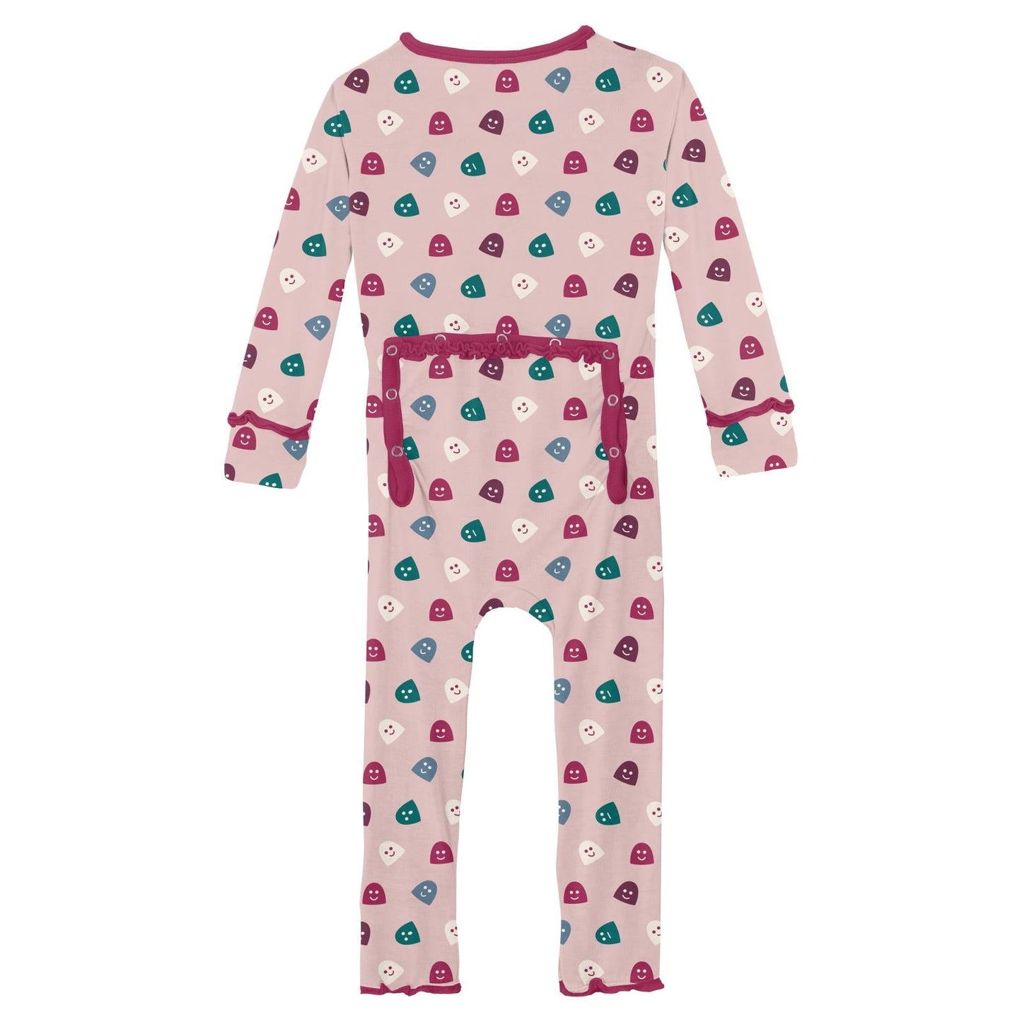 Print Muffin Ruffle Coverall with 2 Way Zipper in Baby Rose Happy Gumdrops