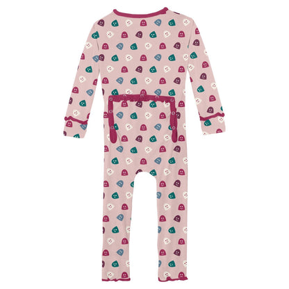 Print Muffin Ruffle Coverall with 2 Way Zipper in Baby Rose Happy Gumdrops