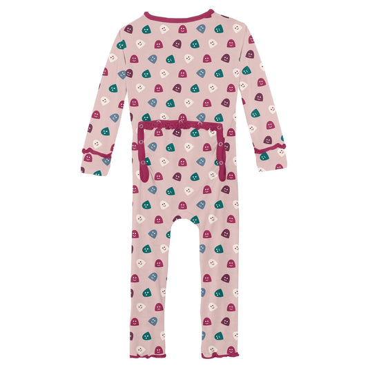 Print Muffin Ruffle Coverall with 2 Way Zipper in Baby Rose Happy Gumdrops