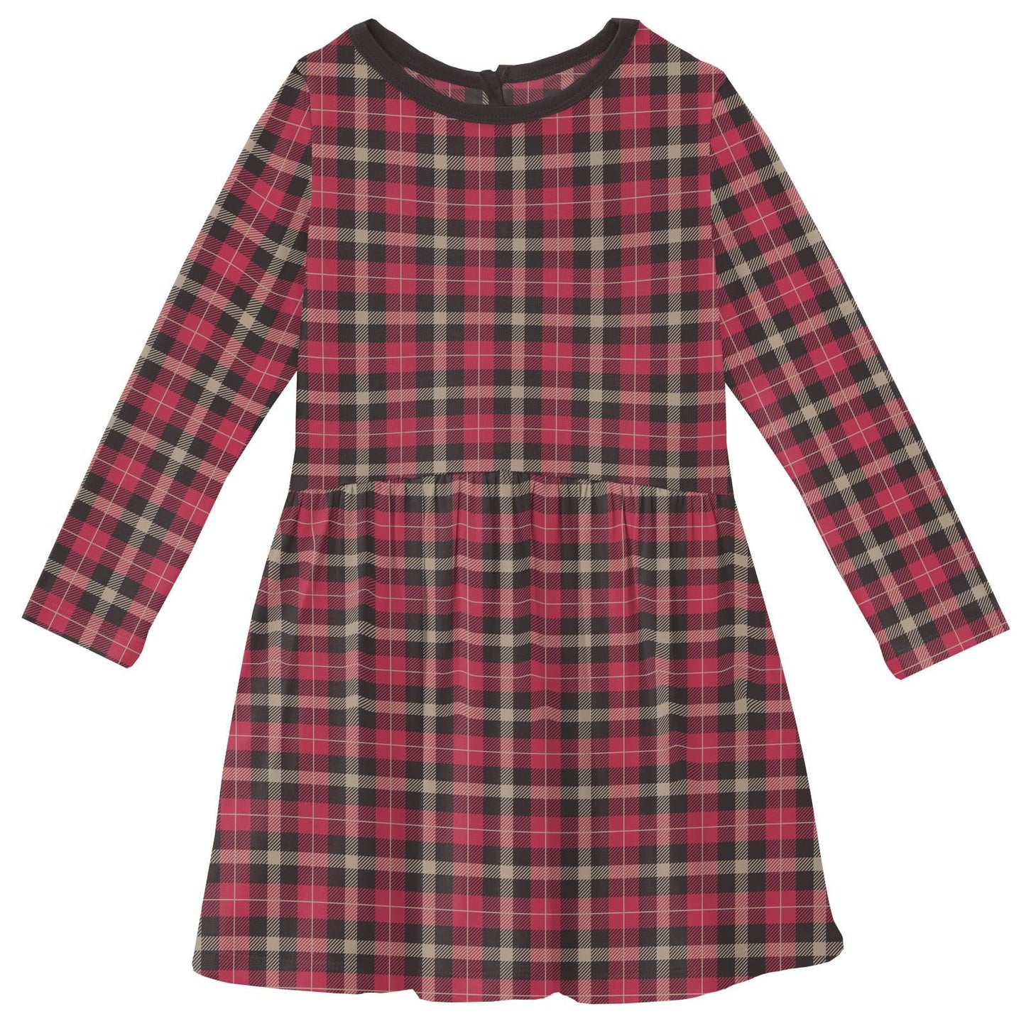Print Long Sleeve Twirl Dress in 90's Plaid