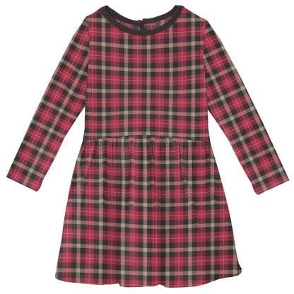 Print Long Sleeve Twirl Dress in 90's Plaid