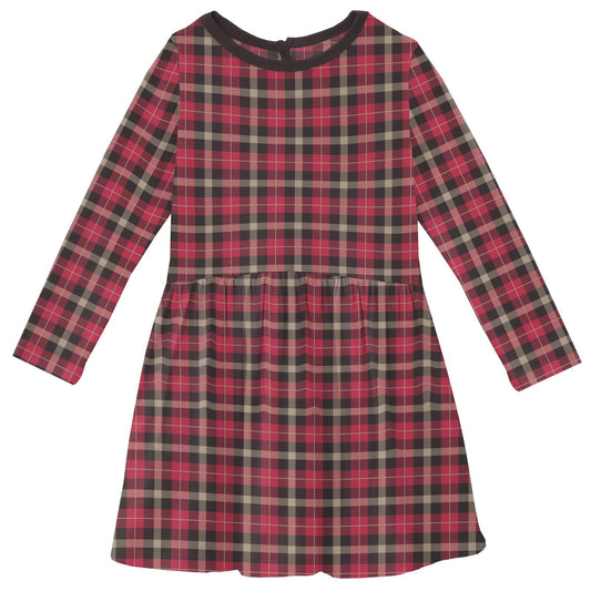 Print Long Sleeve Twirl Dress in 90's Plaid
