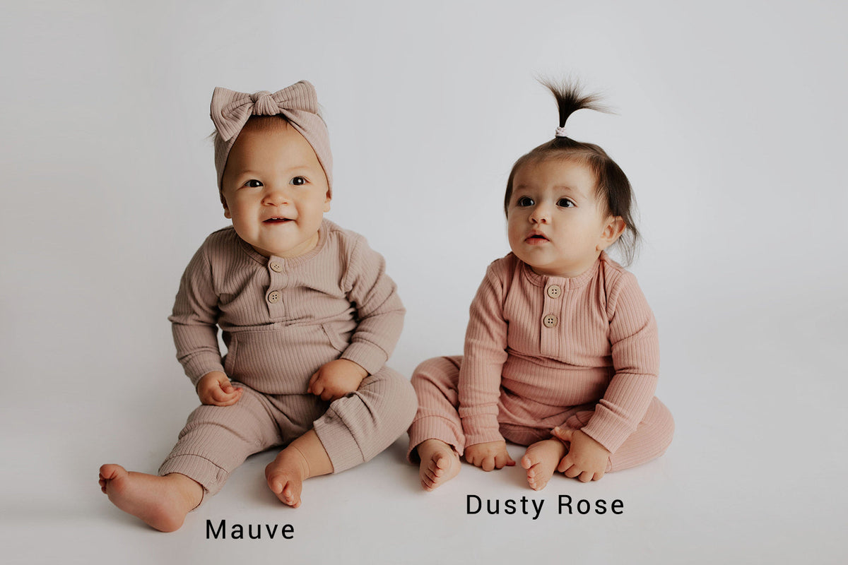 Dusty Rose Pink Baby Ribbed Playsuit with pockets