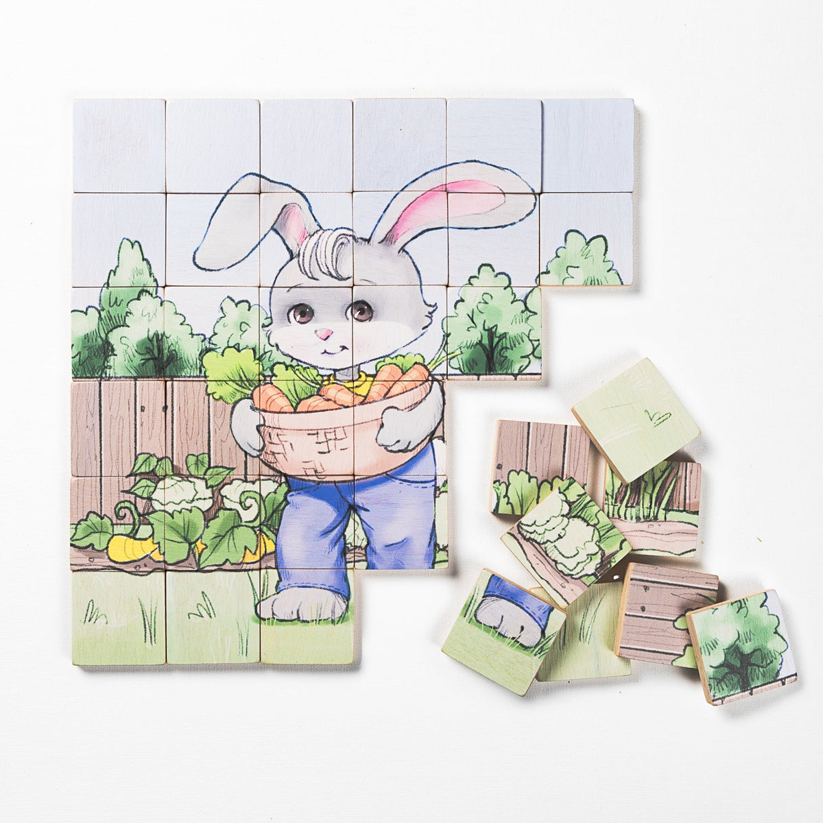 Magic Magnetic Wooden Puzzle with Cotton Bag - Bunny Gardener | Made in the Canada | Printed with Non-toxic Ink in the USA 🇺🇸