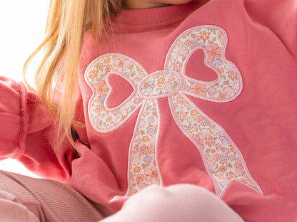 Applique Floral Bow Crewneck Sweatshirt