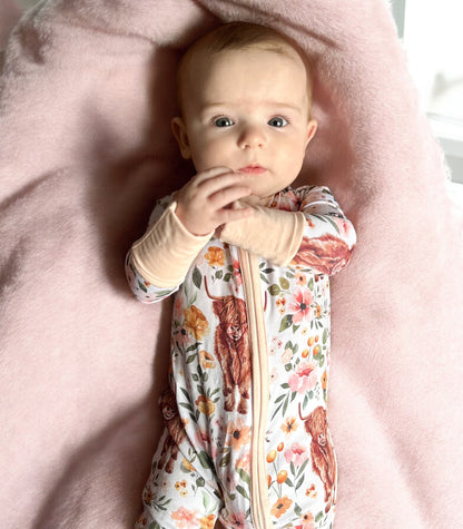 Highland Cow Bamboo Zipper Romper