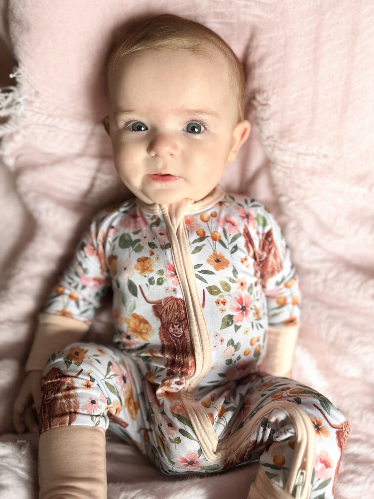 Highland Cow Bamboo Zipper Romper