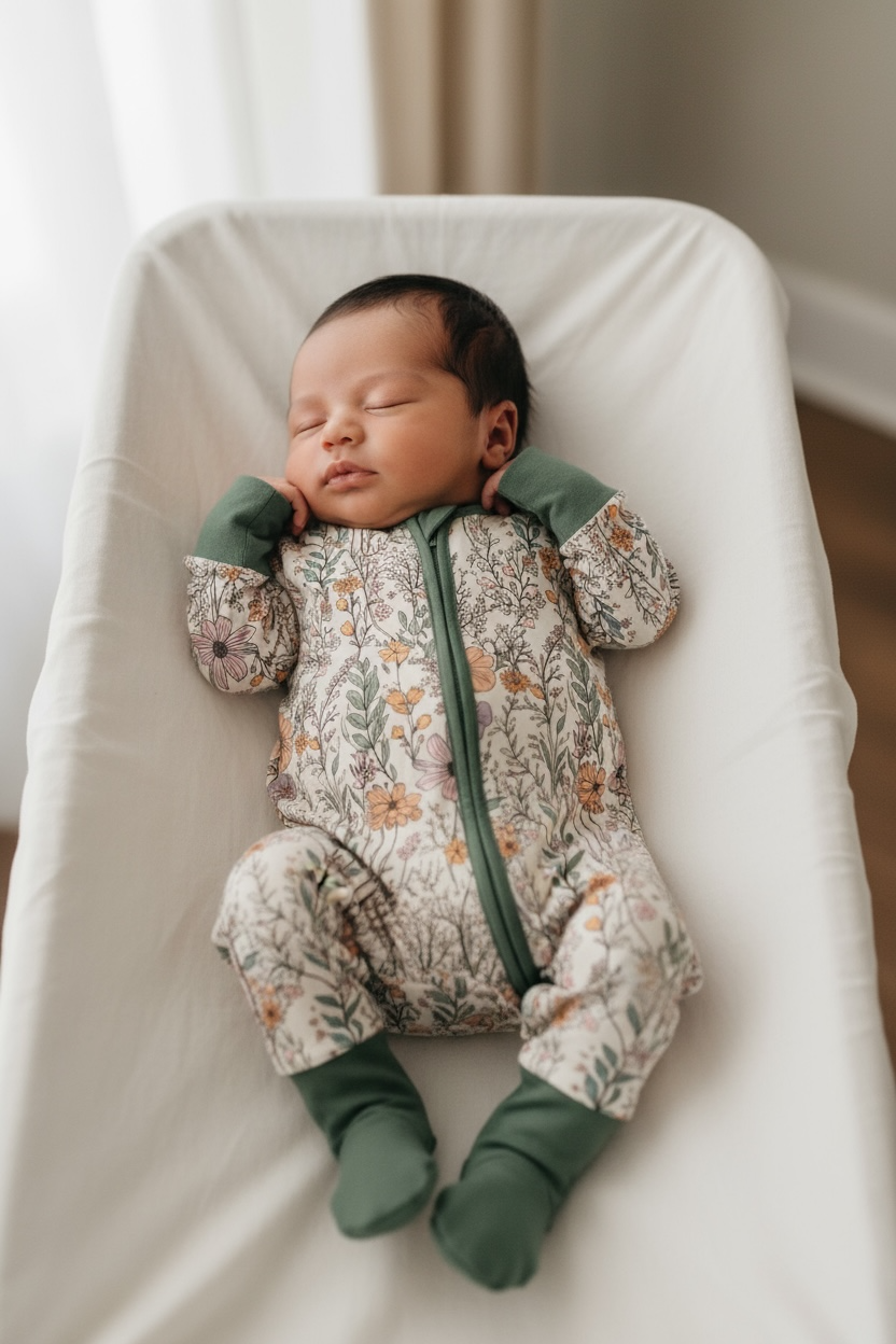 Vintage Floral Bamboo Zipper Romper