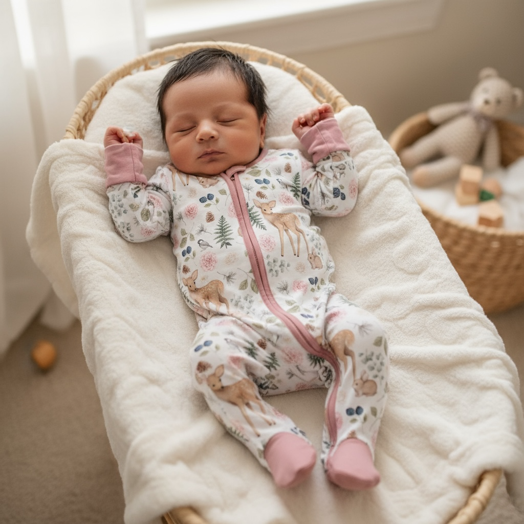 Pink Woodland Deer Bamboo Zipper Romper
