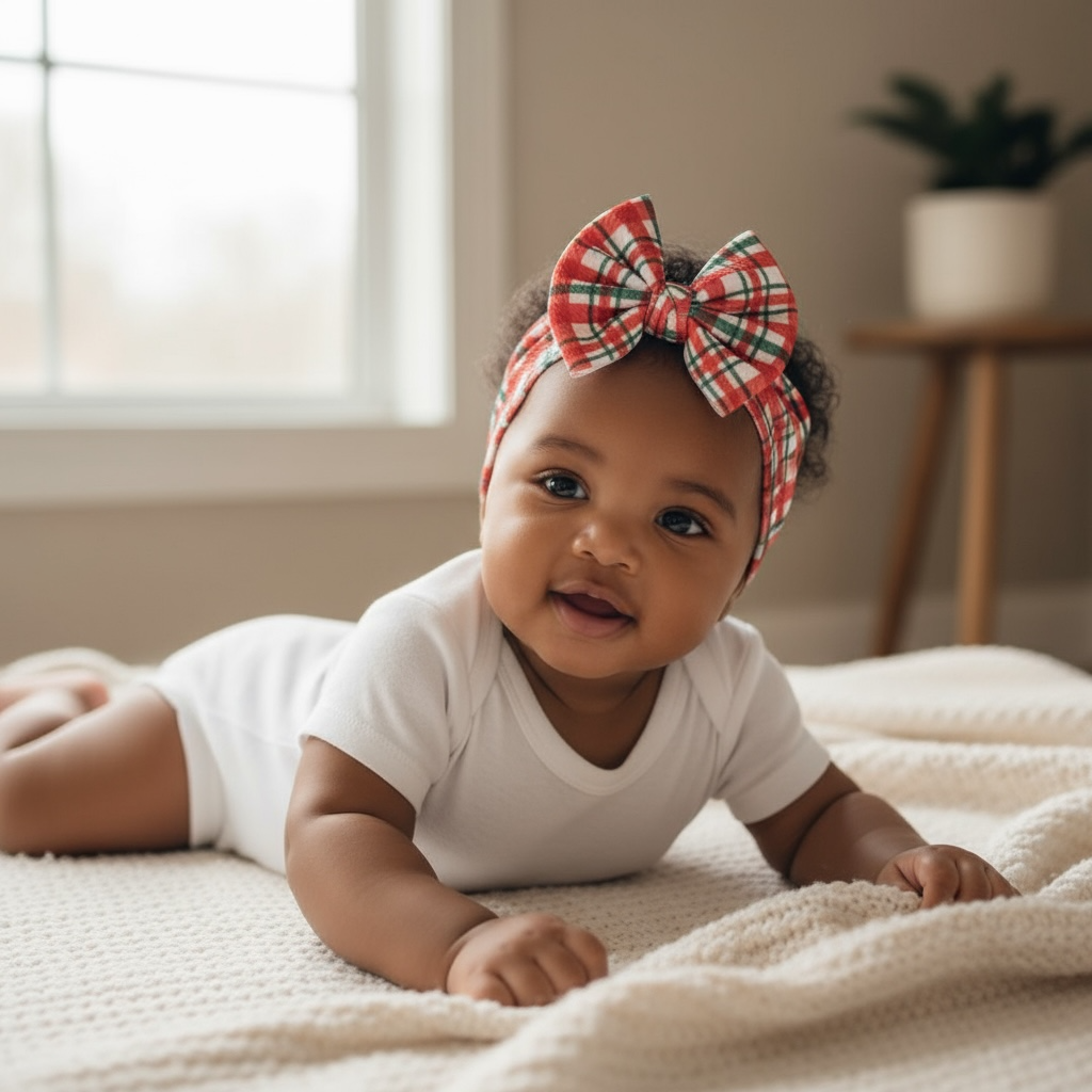 Christmas Plaid Baby Headwrap Bow