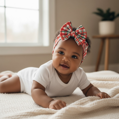 Christmas Plaid Baby Headwrap Bow