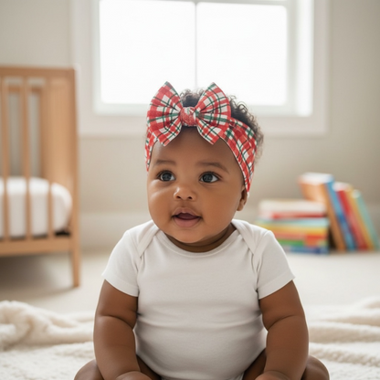 Christmas Plaid Baby Headwrap Bow