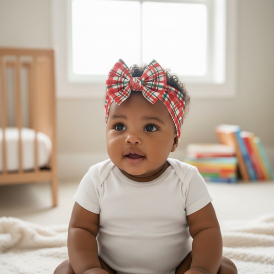 Christmas Plaid Baby Headwrap Bow