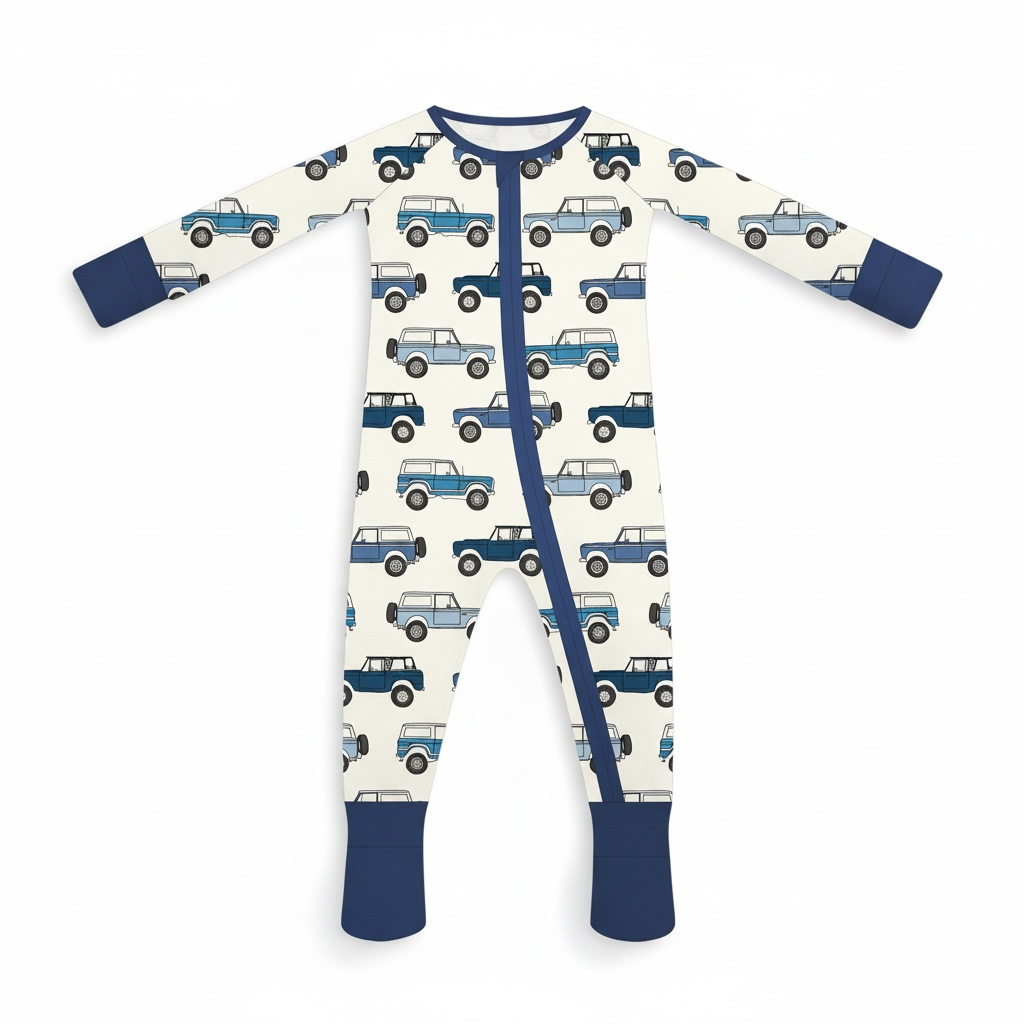 Vintage Cars Bamboo Zipper Romper